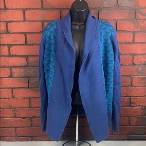 Levs Vintage Women’s Blue Geometric Patterned Cardigan — Retro,‎ Boho, Oversized